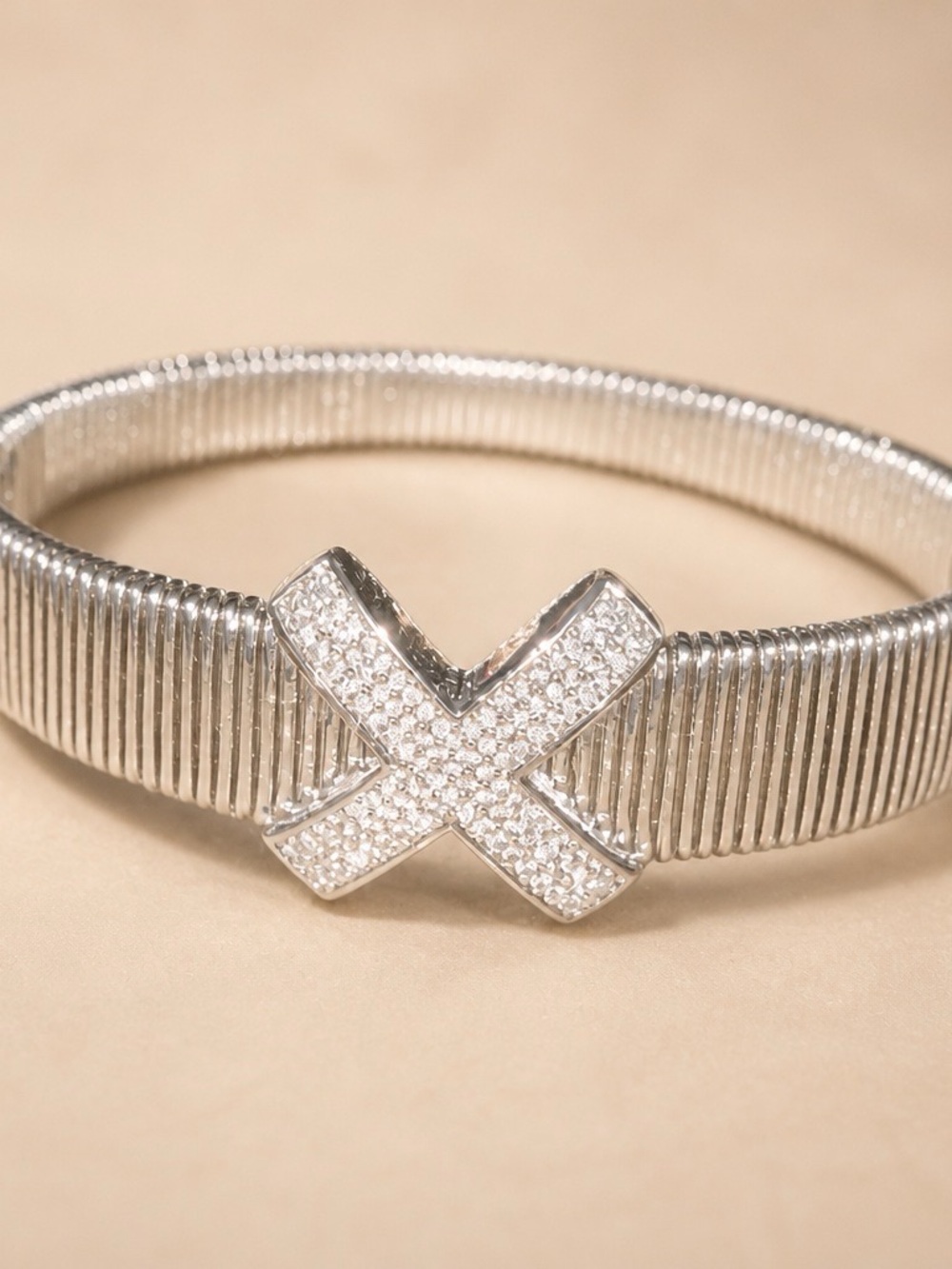 Silver Pavé X Bangle Bracelet - Women's Jewelry